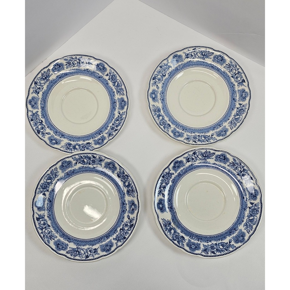 VTG Wedgwood Yale University Saucer Plates ONLY‎ Set of 4 Blue Transferware 6"